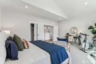 Pic is of model- Bdrm 4 or Bonus, gym or bdrm.  Vaulted ceilings and large windows.