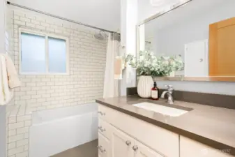 Remodeled full bathroom on the main floor