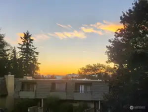 Balcony deck boasting Olympic Mountain, sunset, & territorial views.