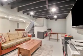 Family room view with fireplace included.