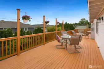 Outside from the dining room you have a full length deck