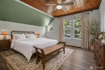 Second of two bedrooms on the second floor. This room faces the front street and has been virtually staged.