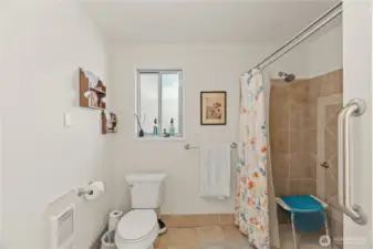 Walk-in tiled shower in 3/4 bath