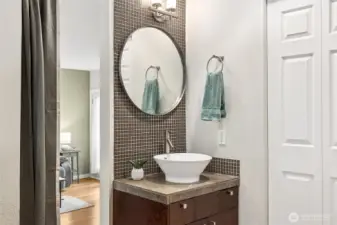 Cabinet to the right is great storage or potential washer/dryer