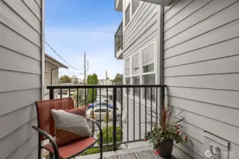 Private balcony with views of the Olympic Mountains and sunsets