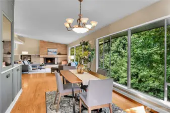A beautiful outlook the full length of living and dining rooms.