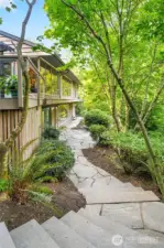 Bluestone walkway and another patio on lower level