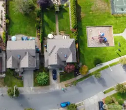 Community park (far right), home (left)