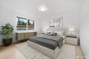 Virtually staged. Primary bedroom.