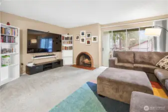 Large living room with fireplace