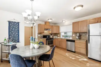Spacious kitchen and eating area.