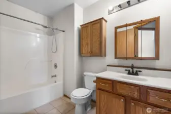 A full bathroom conveniently located near the secondary bedrooms