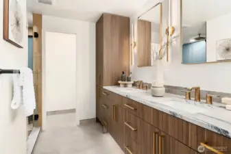 Spa-like ensuite with multiple shower options and soaking tub