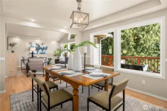 Large windows enhance the dining experience.