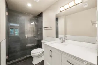 Fully remodeled lower bath with heated floors.