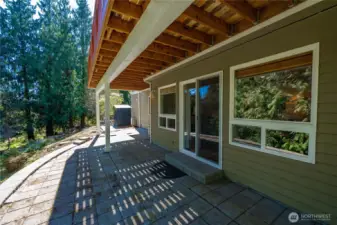 Brick patio ideal for gatherings.