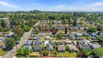 Aerial View of Home in the heart of Tacoma with Mt Rainier in the background~