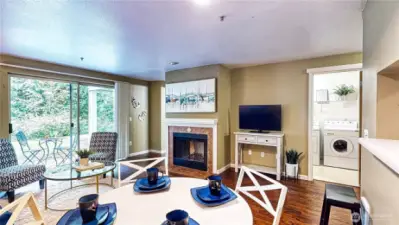 Living room with slider to patio