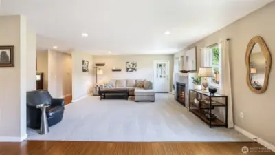 Large living room with gas fireplace.