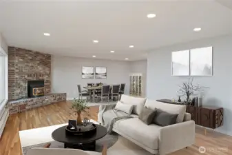 View of the living room and dining room from the kitchen area. Great open floor plan.