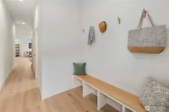 Mud room off back entry with built in seating
