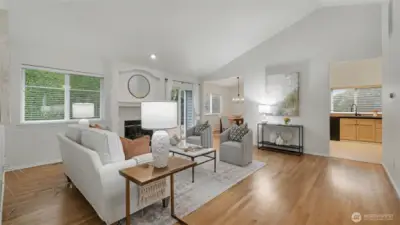 Dining area straight back in the middle of the image. Kitchen entry on the right.