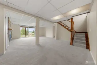 Large basement with plush carpet.