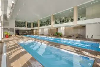 Stay fit in the 2-level state of the art gym with lap pool, spa, sauna, steam room and locker rooms.