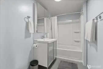 Bathroom is fully remodeled.