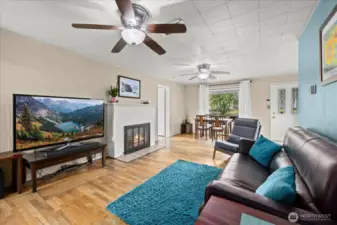 back angle from kitchen of living/ dining area.