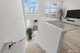 Ample natural light shines through the oversized windows