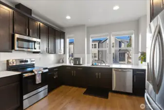 Wall of windows in the kitchen for tons of natural light.