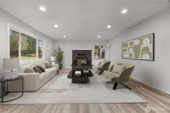 Step inside to a wood burning fireplace and cozy light-filled living space!