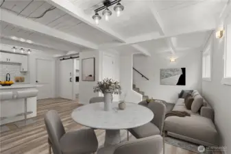 Create this space into a dining area and seating area perfect for entertaining. Virtually staged.