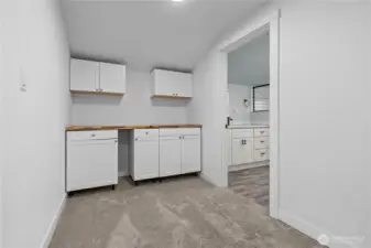 Upstair landing space with cabinets. Versatile flex space.