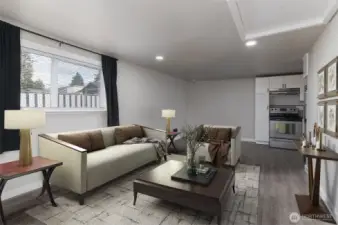 Virtually staged ADU open living area