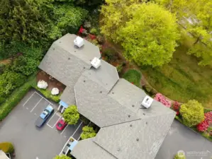Ariel view of parking