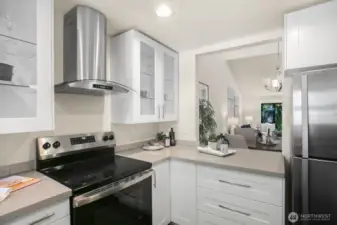 The coffee bar pass-through to the dining room adds a charming touch.
