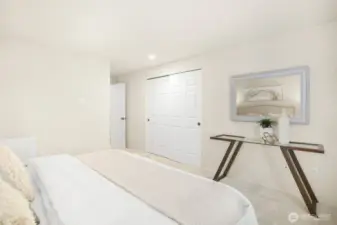 The primary bedroom looking towards the bedroom suite door. A self contained oasis.