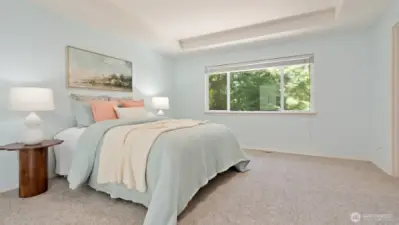 The spacious primary suite was painted 'Seafoam', such a pleasing shade!