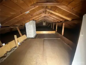 Large storage area in attic connected to loft.