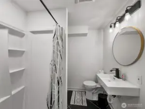 All new fixtures and added a shower to this 3/4 bathroom.