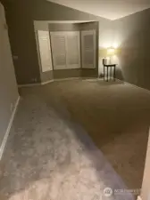Another view of new carpet install - living room / bay window