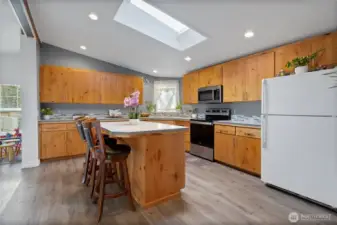 Spacious kitchen featuring island