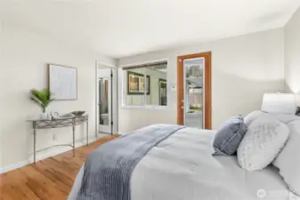 The primary is an en-suite with its own 3/4 bathroom.