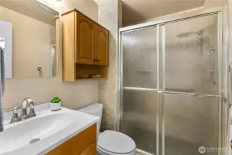 The primary bath was updated throughout.