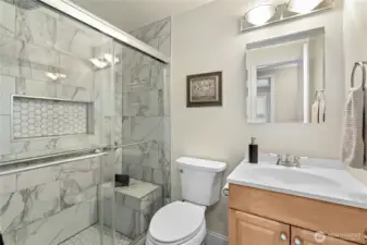 Spa-like hallway bathroom.