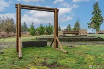 A beautiful area on the property with a hand made wagon.
