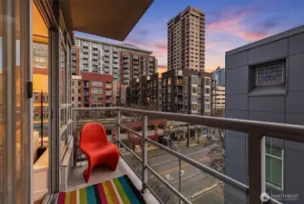 Twilight photo of balcony.