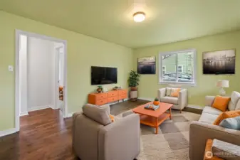 Digitally staged living room